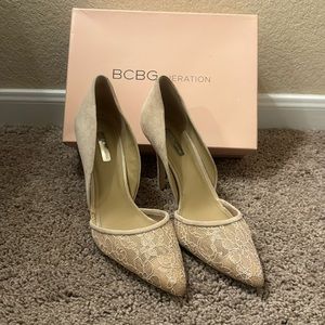 EUC BCBG Nude Lace and Suede heels